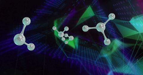 Molecular Models with Digital Light Trails on Black Background