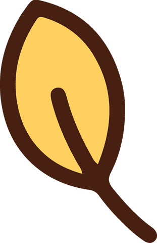 Stylized yellow leaf with brown borders on transparent background