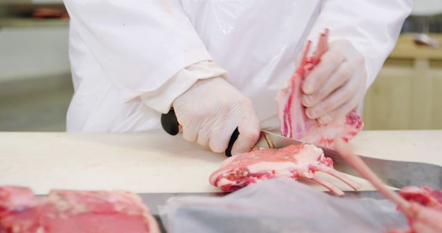 Butcher Trimming Fresh Meat with Sharp Knife - Download Free Stock Images Pikwizard.com