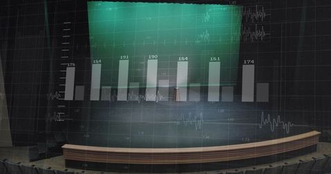 Empty Auditorium With Projected Bar Chart on Stage Screen