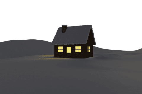 Nighttime Snowy Cottage on Transparent Background