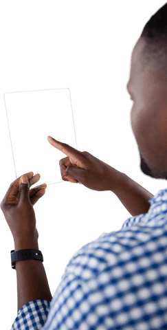 Man Interacting with Transparent Futuristic Tablet Display - Download Free Stock Videos Pikwizard.com