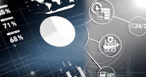 High-Tech Data Processing with Global Business Icons - Download Free Stock Images Pikwizard.com