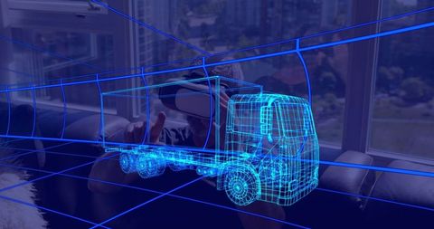 Man engaging with virtual reality truck design at home