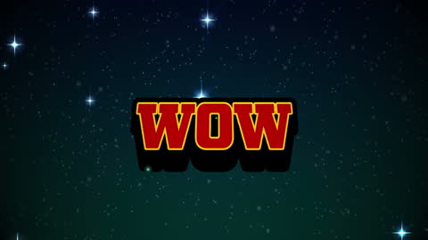 Bright Starry Sky with Bold 'WOW' Text Animation