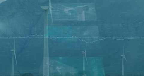 Wind Turbines with Waveform Overlay Illustrating Renewable Energy Innovation