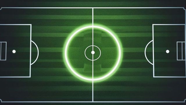 Vibrant neon soccer pitch with modern digital aesthetic