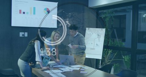 Collaborative Data Analysis in Modern Office with Global Interface - Download Free Stock Images Pikwizard.com