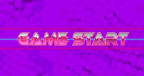 Retro Game Start Neon Text on Purple Background