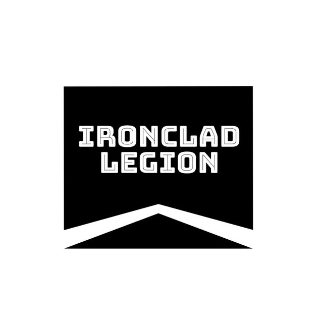 This minimalist logo featuring the text 'Ironclad Legion' in bold typography with a chevron design is ideal for use in business branding, promotional banners, and modern graphic design projects. The black and white color scheme adds a touch of sophistication and clarity, making it versatile for various marketing materials.