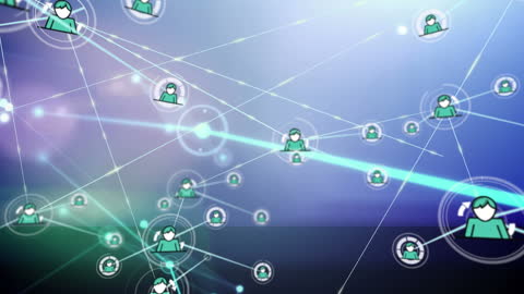 Digital Network of Profile Icons on Blue Background