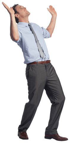 Businessman celebrating success with raised arms transparent