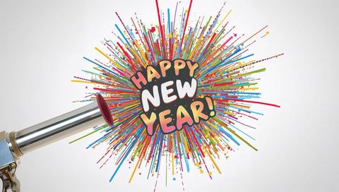Vibrant new year burst with party cannon and multicolor confetti explosion