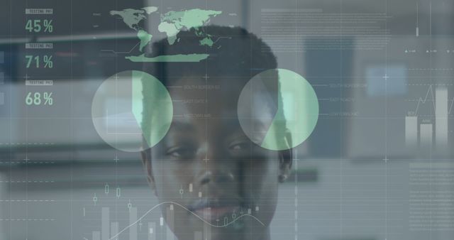 Futuristic Digital Data Visualization on African American Business Professional - Download Free Stock Images Pikwizard.com