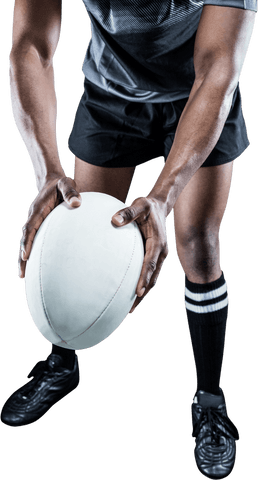 Transparent rugby player preparing for kick with rugby ball