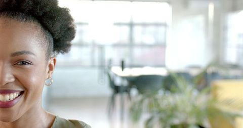 Smiling African American Businesswoman with Natural Hair in Modern Office - Download Free Stock Images Pikwizard.com