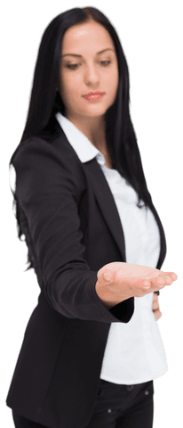 Businesswoman in Black Suit Holding Hand Out, Transparent Background