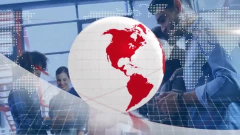 Global Business Concept with Team Collaborating in Modern Office