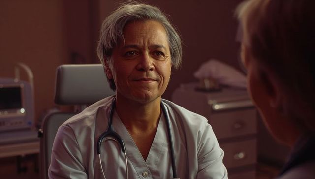 Doctor in clinic consulting patient with care