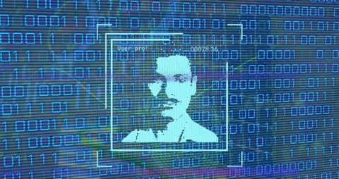 Binary Data Flow and Digital Profile Icons Animation