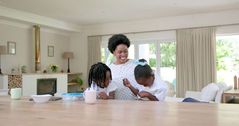 Joyful Family Meal Prep: African American Mom with Kids