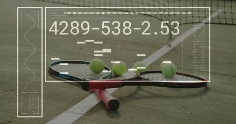 Tennis equipment with digital data overlay on court