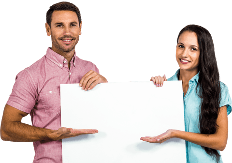 smiling couple presenting blank transparent board - Download Free Stock Videos Pikwizard.com