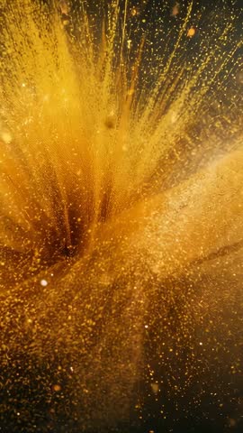 Rising Golden Particle Plume Unfolding into Dark Funnel Vertical Cinematic Background