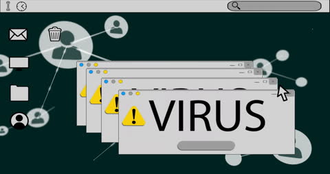 Computer Virus Warning Animation with Digital Network Connection