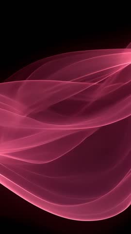 Vertical video of pink vapor ribbon unfurling in dark void, luminous abstract motion