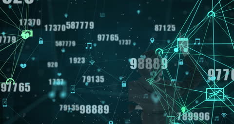Digital Network Lines with Floating Numbers and Icons