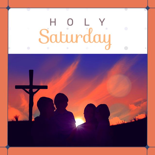 Holy Saturday Family Embracing Near Cross at Sunset Silhouette - Download Free Stock Templates Pikwizard.com