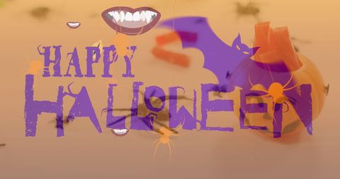 Happy Halloween Festive Design with Bat and Spider Graphics