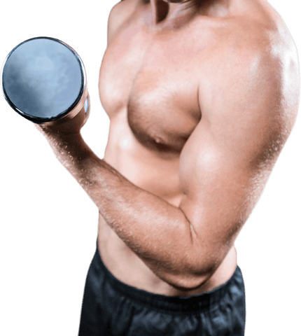Midsection of Shirtless Athlete with Dumbbell Transparent Background