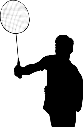 Silhouette of male badminton player on transparent background