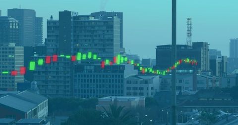 Dynamic Financial Growth Chart Illuminating Urban Skyline