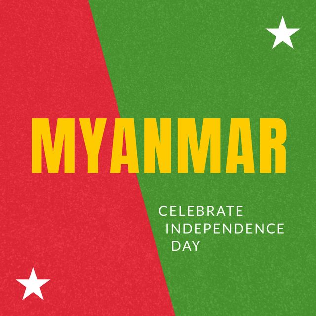 Composition of myanmar independence day text over flag of myanmar. Myanmar independence day and celebration concept digitally generated image.