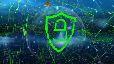 Digital Security Icon with Global Data Animation Background