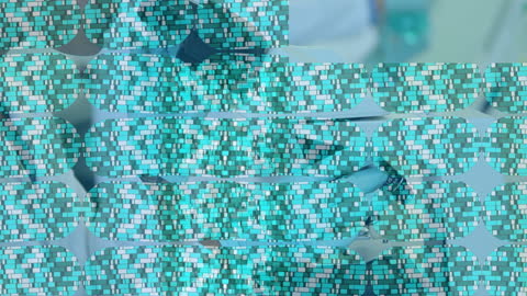 Spinning DNA Strand with Digital Binary Code Overlay