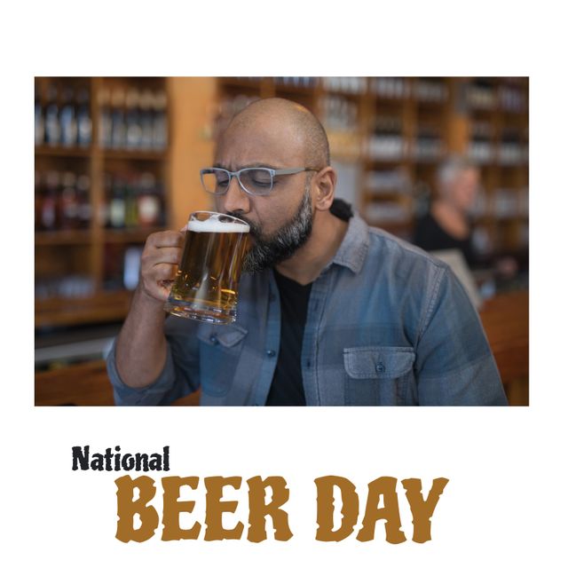 Man Drinking Beer Celebrating National Beer Day in Bar - Download Free Stock Templates Pikwizard.com