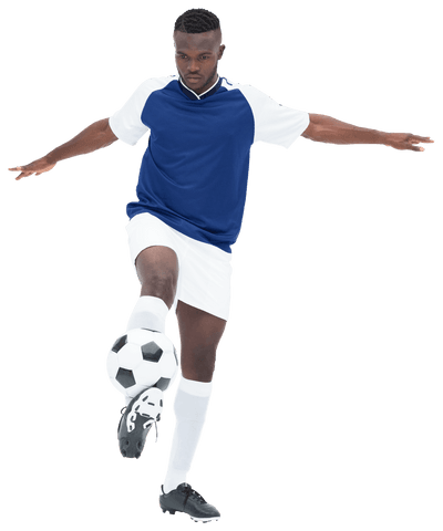 African american footballer kicking soccer ball transparent