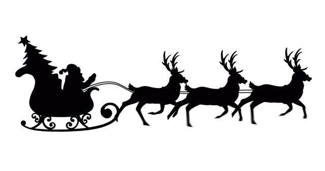 Silhouette of Santa Claus in Reindeer Sleigh with Christmas Tree on White Background - Download Free Stock Images Pikwizard.com