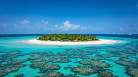 Exquisite Aerial View of Remote Tropical Island Oasis