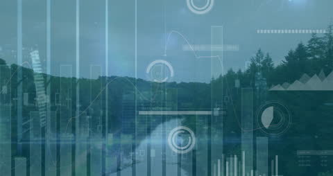 Futuristic Data Visualization Over Nature Landscape Concept