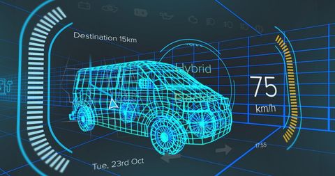 Futuristic Electric Van Tech Display with Speed Data - Download Free Stock Images Pikwizard.com