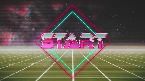 Retro Video Game Start Screen with Neon Graphics