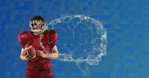 American football player with digital brain overlay