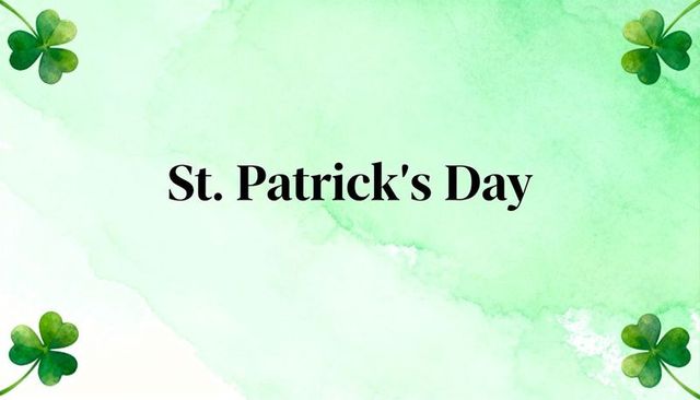 St. Patrick's day watercolor background with shamrock corners and centered serif text