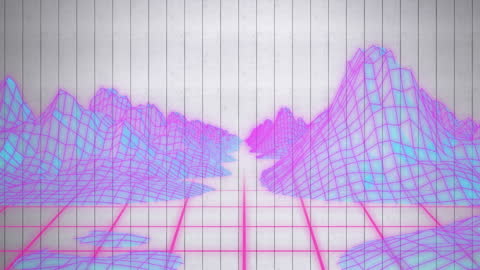 Retro Futuristic Neon Wireframe Landscape Design