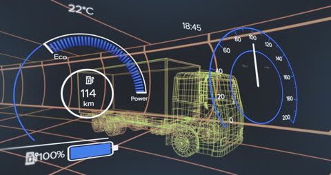 Futuristic Electric Truck Technology and Dashboard Metrics
